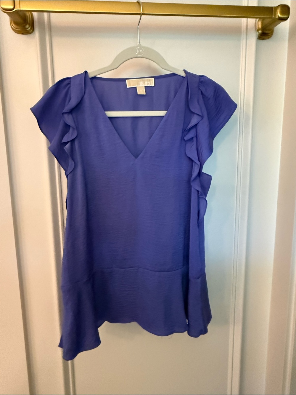 MK Michael Kors Violet Ruffle Sleeve V-Neck Blouse